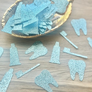 Confettis dentiste scintillant, dispersion sur table dentiste, confettis papier cartonné, confettis scintillants