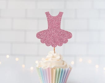 Glitter Ballerina Tutu Cupcake Toppers, Dance Party, Ballet Birthday, Twirl Theme, Pink Tutu Decor, Dance Recital, Little Dancer, Barre