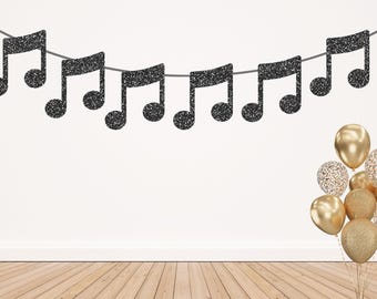Glitter Music Note Banner, Music Note Garland, Music Party Decor, Music Garland