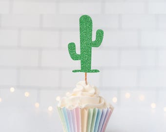 READY TO SHIP Glitter Cactus Cupcake Toppers, Southwest Party, Western Decor, Cactus Party, Succulents, Desert Cactus, Cacti