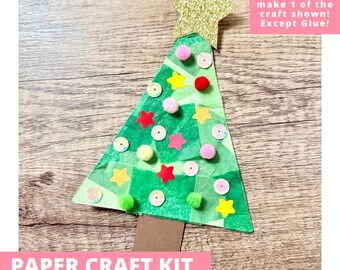 Tissue Paper Christmas Tree Paper Craft Kit, Holiday Arts & Crafts Kit For Kids, Christmas Tree Craft Kit, Holiday Favor, Pre-Cut Crafts