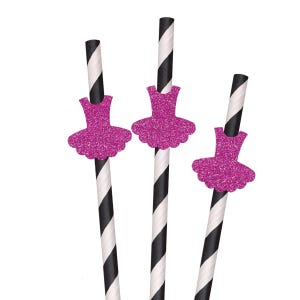 Glitter Ballerina Tutu Party Straws - 10ct, Dance Party, Ballet Birthday, Twirl Theme, Pink Tutu Decor, Dance Recital, Little Dancer, Barre