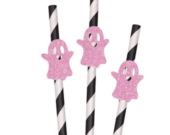Glitter Ghost Party Straws - 10ct, Party Paper Straws, Decorative Party Straws