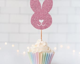 Glitter Bunny Face Cupcake Toppers, Easter Cupcake Picks, Rabbit Birthday Party Decor, Some Bunny Is One, Bunny Rabbit, Little Bunny