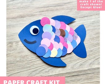 Rainbow Fish Paper Craft Kit, Tropical Fish Kit For Kids, Under The Sea Party Craft Kit,  Kids Party Favors, Pre-Cut Crafts, Diy Craft Kit