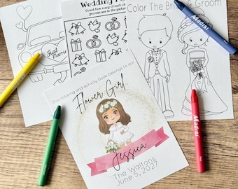 Personalized Wedding Kids Coloring Kit Favors, Wedding Flower Girl Coloring Kit for Kids, Wedding Ringbearer Coloring Kit for Kids