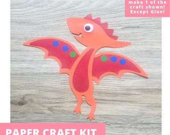 Pterodactyl Paper Craft Kit, Dinosaur Arts & Crafts Kit For Kids, Dinosaur Craft Kit, Dinosaur Party Favors, Pre-Cut Crafts, Diy Craft Kit