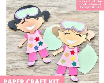 Slumber Party Paper Craft Kit, Sleepover Girl Arts & Crafts Kit For Kids, Pajama Party Craft Kit,  Kids Party Favors, Pre-Cut Crafts