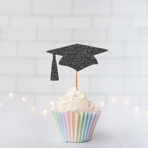 READY TO SHIP Glitter Graduation Cap Cupcake Toppers, Glitter Cupcake Toppers, Glitter Cake Topper, Glitter Party Decor, Event Decor