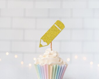 Glitter Pencil Cupcake Toppers, Back To School Party, Teacher Appreciation, Classroom Treats, First Day Of School, Graduation Party