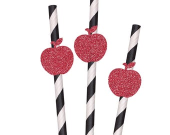 Glitter Apple Party Straws - 10ct, Party Paper Straws, Decorative Party Straws