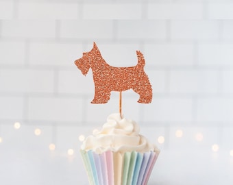Glitter Scottie Dog Cupcake Toppers, Glitter Cupcake Toppers, Glitter Cake Topper, Glitter Party Decor, Event Decor