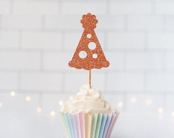 Glitter Party Hat Cupcake Toppers, Birthday Party Decor, Celebration Theme, Festive Dessert Table Accent