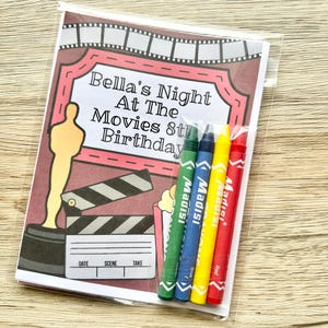 Personalized Movie Night Coloring Kit Favors, Movies Coloring Book Favors, Movie Party Coloring Packs