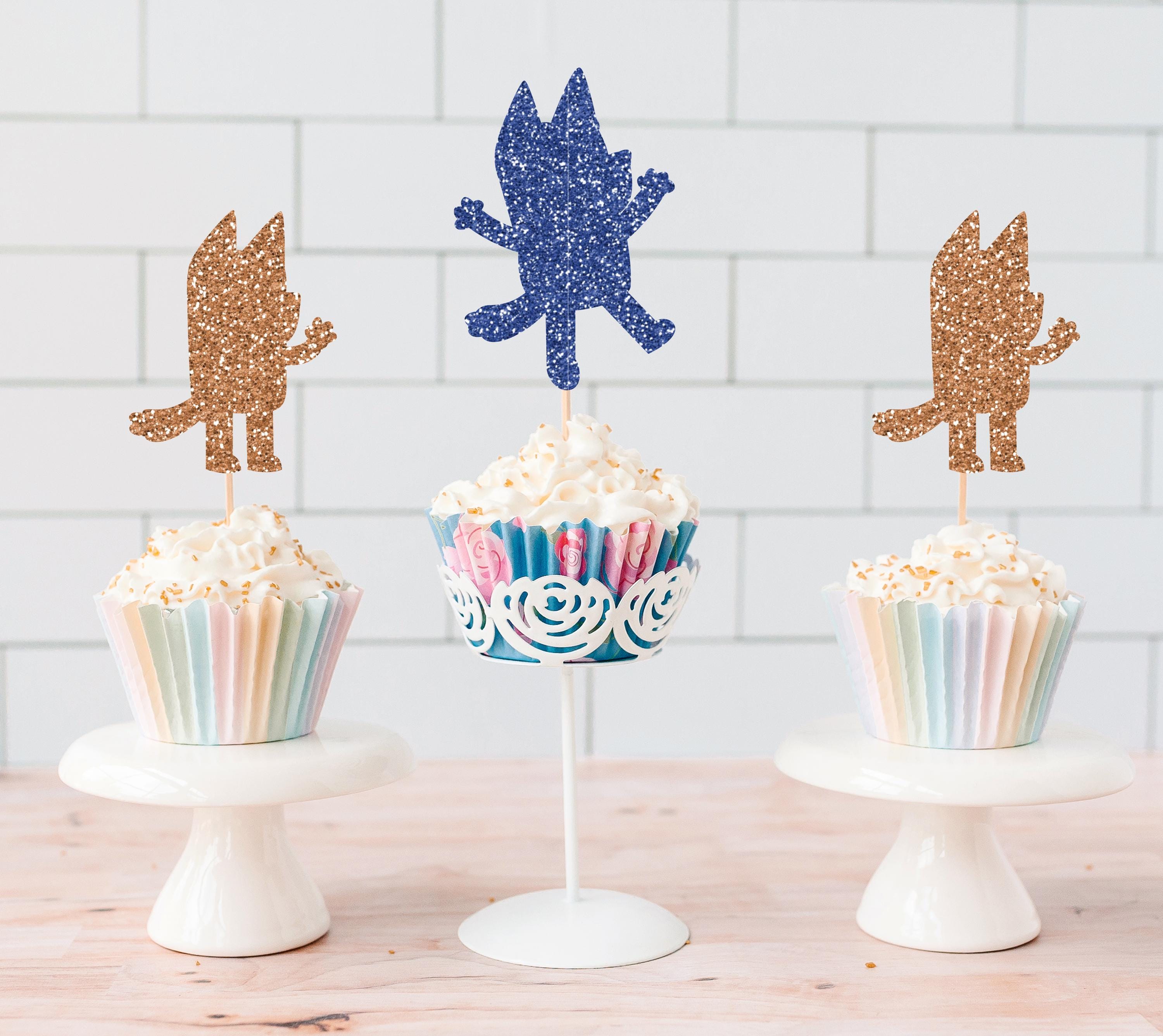 Glitter Bluey Cupcake, Cake & Centerpiece Toppers