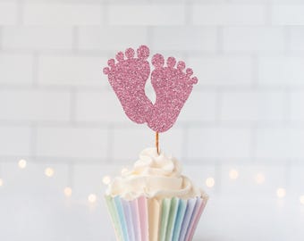 Glitter Baby Feet Cupcake Toppers, Baby Shower, Newborn Party, Baby Sprinkle, Boy or Girl Party, Welcome Baby, Gender Reveal, Baby Clothes