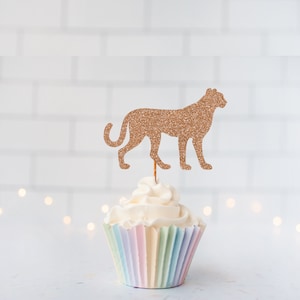 Décorations de cupcake guépard pailletées, décorations de cupcakes pailletées, décoration de gâteau scintillante, décoration de fête scintillante, décoration d'événement