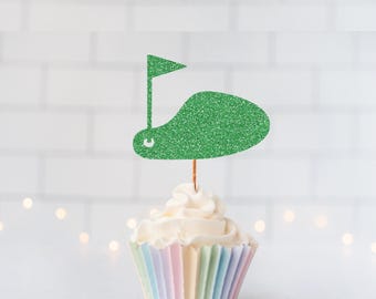 Glitter Golf Course Cupcake Toppers, Golf Party Decor, Retirement, Golf Birthday, Country Club Party, Sports Theme, Golfer, Hole In One