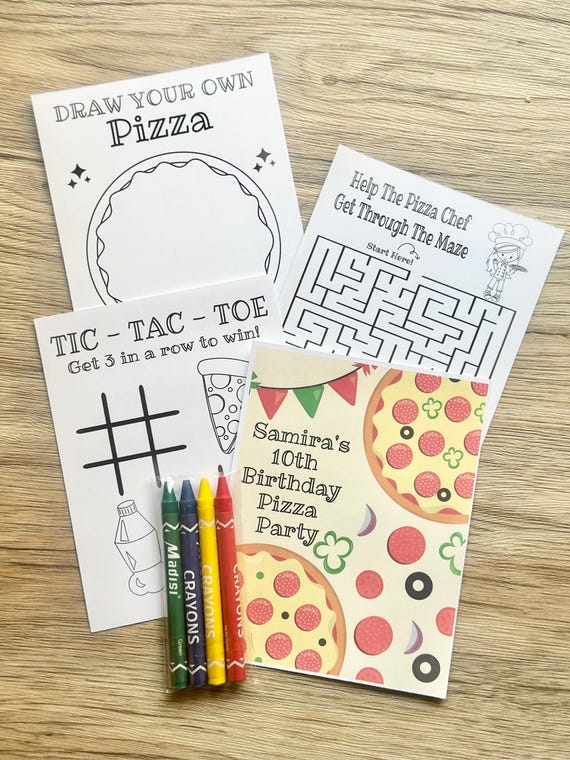 Personalized Pizza Coloring Kit Favors, Pizza Party Party Coloring Book Favors, Pizza Coloring Packs, Pizza Sauce, Pepperoni Pizza