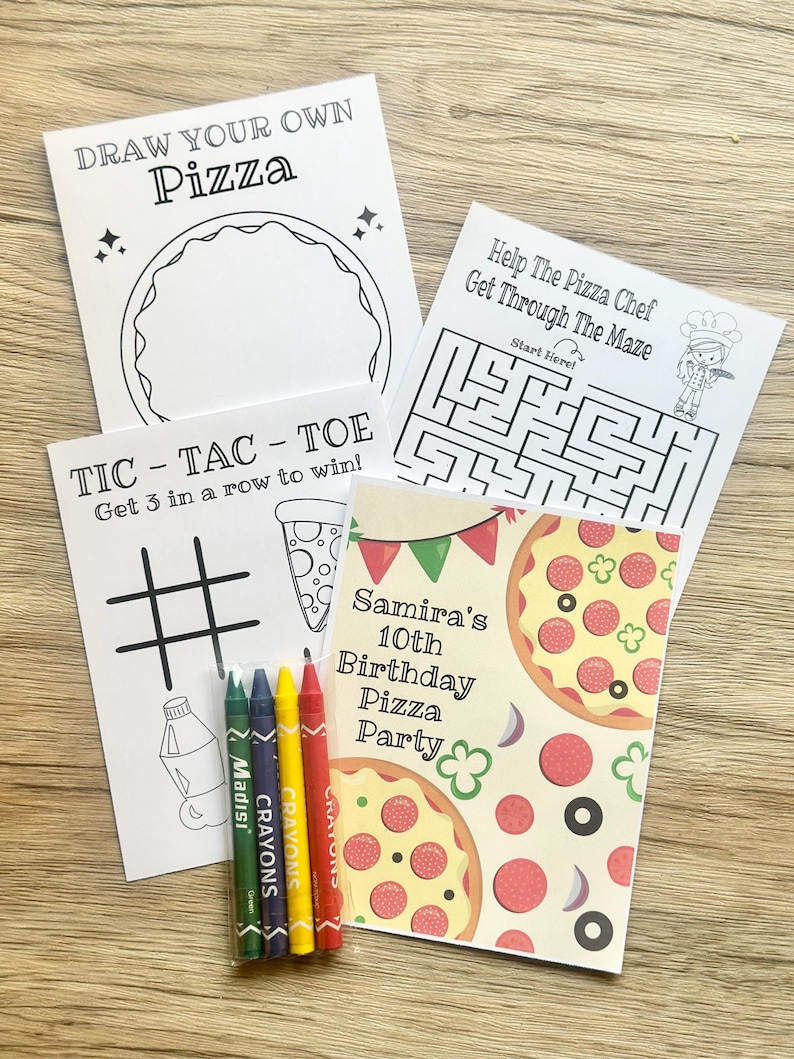 Personalized Pizza Coloring Kit Favors, Pizza Party Party Coloring Book Favors, Pizza Coloring Packs, Pizza Sauce, Pepperoni Pizza image 1