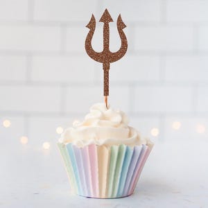 Glitter Trident Cupcake Toppers, Under The Sea Party Decor, Mermaid Party Supplies, Poseidon Birthday, Ocean Theme Party, Sea God Decor