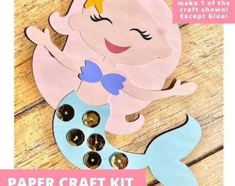 Mermaid Paper Doll Paper Craft Kit, Mermaid Arts & Crafts Kit For Kids, Mermaid Craft Kit, Kids Mermaid Art Kit, Mermaid Party Favors