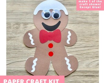 Gingerbread Kid Paper Craft Kit, Holiday Arts & Crafts Kit For Kids, Gingerbread Kid Craft Kit, Holiday Party Favor, Pre-Cut Crafts