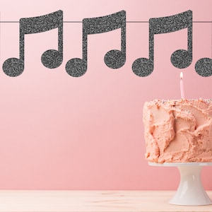 Glitter Music Note Banner, Music Note Garland, Music Party Decor, Music Garland