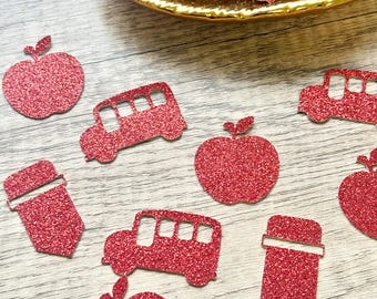 Glitter Back To School Confetti, Classroom Party, Teacher Appreciation, First Day Of School, Pencil Apple School Bus Scatter, Teacher Decor