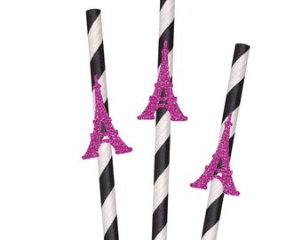 Glitter Eiffel Tower Party Straws - 10ct, Paris Party Decor, French, Travel Birthday, Bridal Shower, Romantic Celebration, Ooh La La Decor