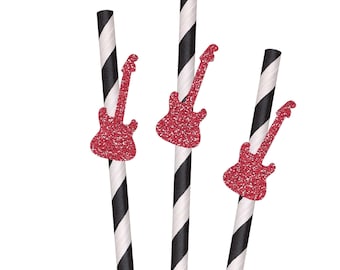 Glitter Rock Guitar Party Straws - 10ct, Electric Guitar Party Straws, Rock On Party, Musician Party, Rock Band, Born to Rock, Rock N Roll