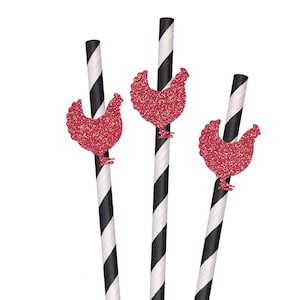 Glitter Chicken Party Straws, Party Paper Straws, Decorative Party Straws
