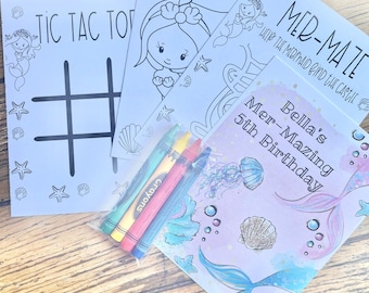 Personalized Mermaid Coloring Kit Favors, Mermaid Coloring Book Favors, Mermaid Coloring Packs