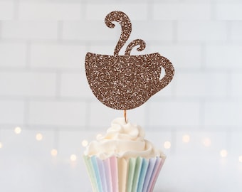 READY TO SHIP Glitter Coffee Cup Toppers, Coffee Lover Party, Latte Theme, Coffee Bar Birthday, Brunch Decor, Café Party, Java, Espresso