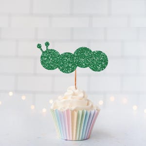 Glitter Caterpillar Cupcake Toppers, Butterfly Party, Garden Birthday, Bug Bash, Spring Baby Shower, Nature, Insect Party, Fairy Garden