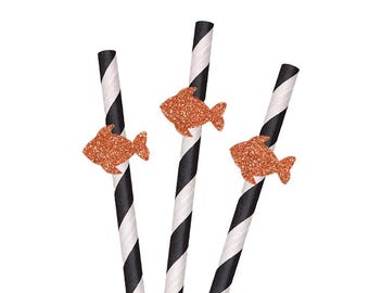 Glitter Fish Party Straws - 10ct, Party Paper Straws, Under the Sea Party Decor, Ocean Birthday, Beach Party, Mermaid Theme, Sea Life