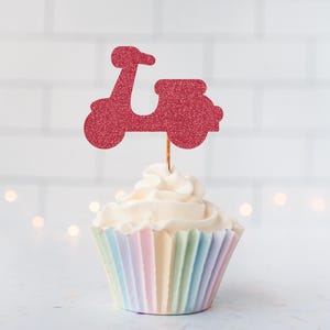 Glitter Italian Scooter Cupcake Toppers, Glitter Cupcake Toppers, Glitter Cake Topper, Glitter Party Decor, Event Decor