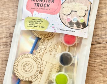 Monster Truck Wood Painting Craft Kit, Monster Truck Arts & Crafts, Wooden Cutout Painting Craft Kit,  Monster Truck Party Favor