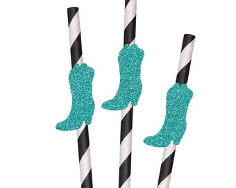 Glitter Cowgirl Boot Party Straws - 10ct, Party Paper Straws, Western Party Decor, Cowgirl Birthday, Rodeo, Country Party, Pink Cowgirl