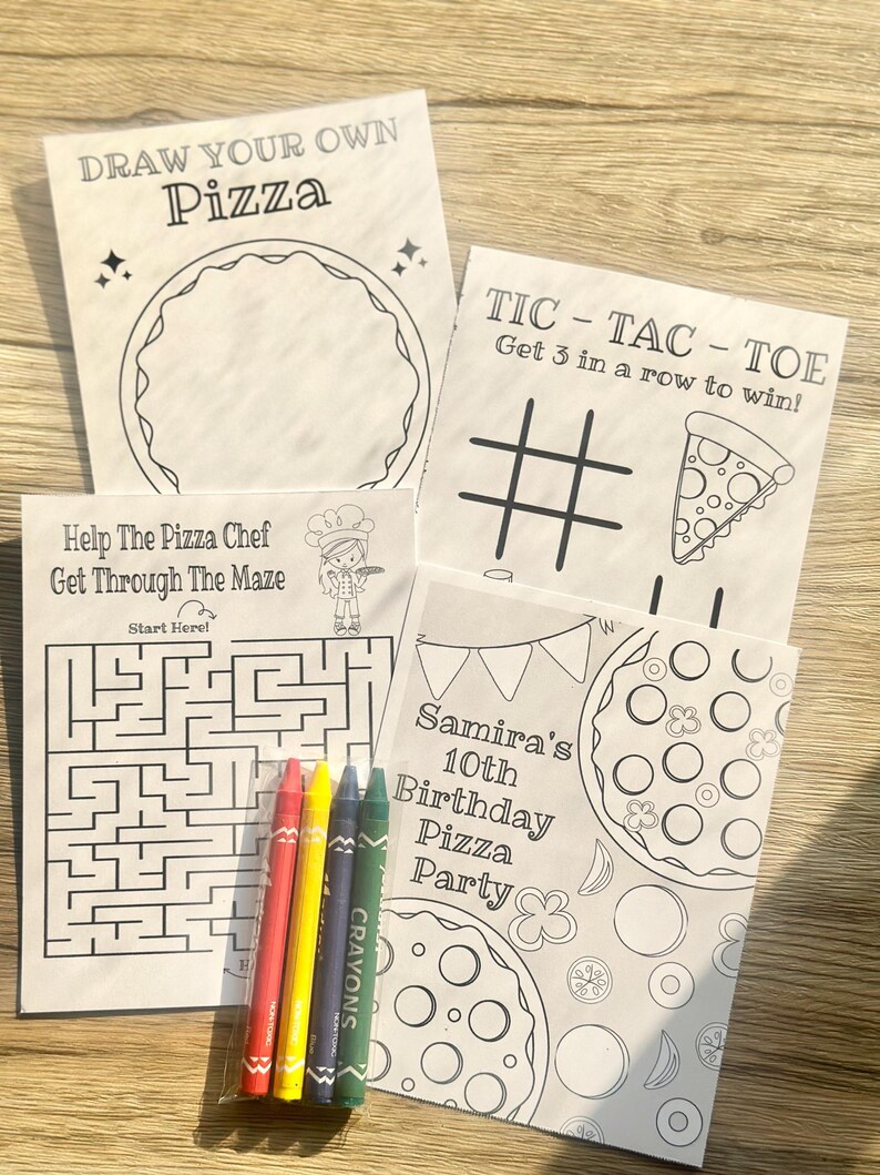Personalized Pizza Coloring Kit Favors, Pizza Party Party Coloring Book Favors, Pizza Coloring Packs, Pizza Sauce, Pepperoni Pizza image 2