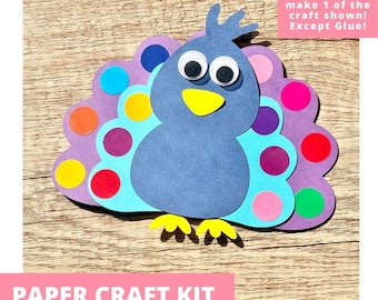 Colorful Peacock Paper Craft Kit, Arts & Crafts Kit For Kids, Peacock Craft Kit, Party Favor, Pre-Cut Crafts, Diy Crafts