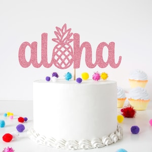Aloha Cake Topper, Luau Cake Topper, Aloha Birthday Cake Topper, Glitter Luau Party Decoration, Glitter Aloha Cake Topper