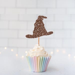 Glitter Wizard Hat Cupcake Toppers, Wizard Party, Wizard Birthday, Magic Hat, Witch Hat, Wizard Decor, Talking Hat, Wizardry, Sorting