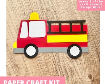 Fire Truck Paper Craft Kit, Firefighter Arts & Crafts Kit For Kids, Fire Truck Craft Kit,  Firefighter Party Favors, Pre-Cut Crafts