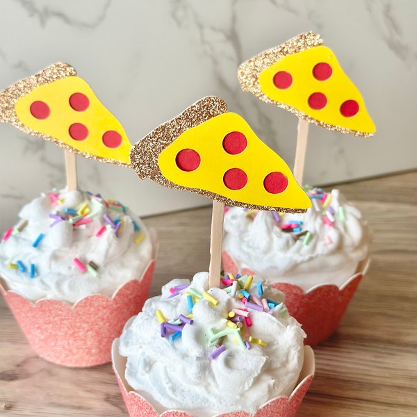 Glitter Pizza Cupcake Toppers - Layered Glitter Cupcake Toppers - Glitter Cake Topper - Glitter Party Decorations - Event Decor