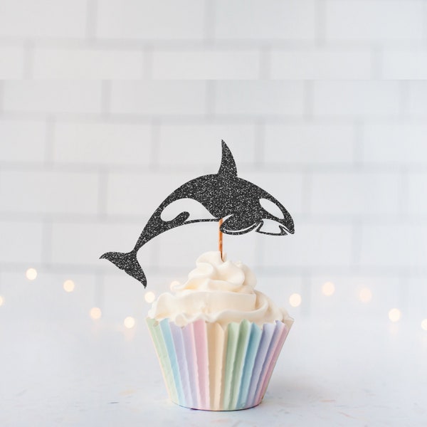 Glitter Orca Whale Cupcake Toppers - Glitter Cupcake Toppers - Glitter Cake Topper - Glitter Party Decorations - Event Decor