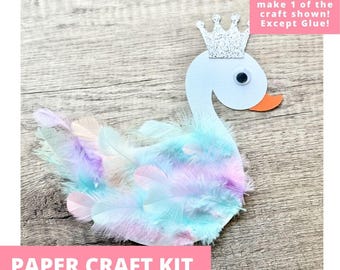 Fancy Feathers Swan Paper Craft Kit, Swan Arts And Crafts Kit For Kids, Swan Princess Craft Kit, Kids Art Kit, Party Favors, Pre-Cut Crafts