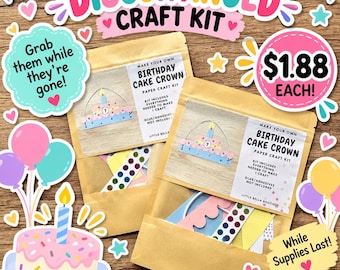 DISCONTINUED CRAFTS: Birthday Cake Crown Paper Craft Kit, Clearance Craft Kit, Pre-Cut Crafts (Limited Quantity)