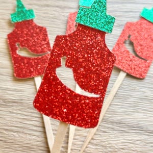 Glitter Hot Sauce Cupcake Toppers, Sriracha Sauce, Spicy Party Decor, Foodie Theme, Hot Sauce Birthday, Chili Lover, Spicy Hot Sauce