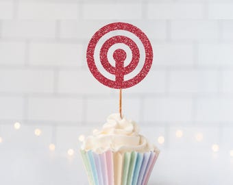 Glitter Target Cupcake Toppers, Bullseye, Trips and Sips, Bullseye Store, Dart Board, Target Party, Target Birthday, Bullseye Party, Darts